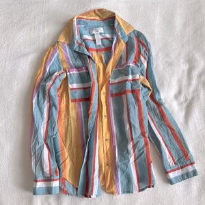 Blue and Orange Button Down Shirt with Notched Collar